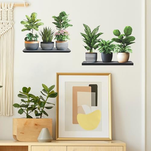 Image of Green Plant Wall Stickers, 3D Bonsai Tropical Betterfly Creative Vinyl Peel and Stick Removable Wall Art for Living Room Bedroom Home Office (Green Plant 7)