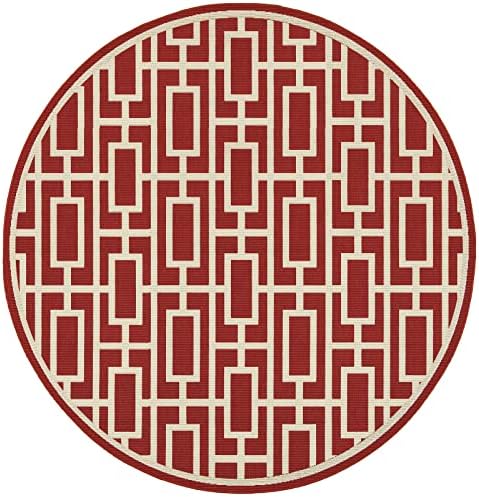 Oriental Weavers Meridian Indoor/Outdoor Rug - 9754R - 7'10" Round - in Red/Ivory - Moroccan Style, Water, Stain and Fade Resistant, Hose Clean, Patio, Outdoor Living Area Rug