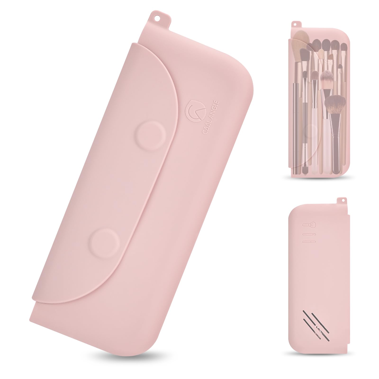 COOL-ANGLE Silicone Makeup Brush Holder Large Travel Makeup Brush Case Original Design Brushes Holder with Magnetic Closure Pink