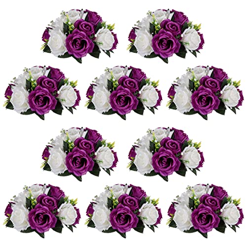 Image of NUPTIO Flower Balls Centerpieces for Tables: Purple White Fake Roses
