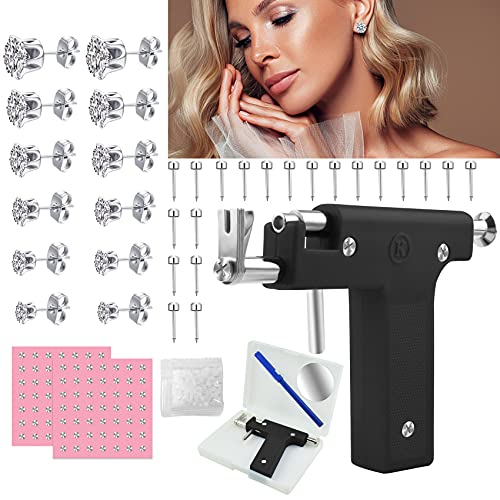 Ear Nose Piercing Kit, Ear Pearcings Kit with 98PCS Piercing Nails, Ear Piercing Gun with 6 Pairs Stainless Steel Studs Earrings, Peircings Kits Ear Piercing for Ears Nose Navel and Lip