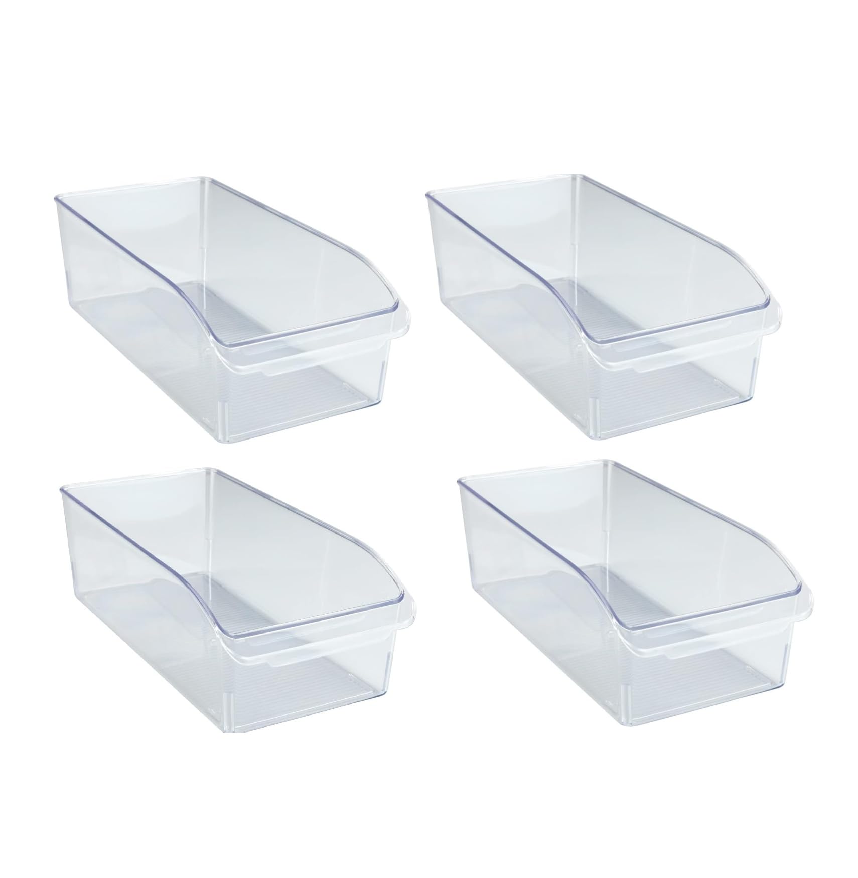Hyper Mart Clear Storage Containers Set, Fridge Organisers with Pull Handles, BPA Free, Kitchen Cupboard Pantry Storage Bins (Pack of 4 Fridge Bins)