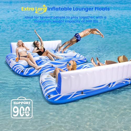 Image of Inflatable Pool Floats Adults, Large Pool Lounger Chair Floaties with Cup Holders Backrest Footrest, Tanning Water Float for Swimming Pool Lake River Sea, Pool Raft Carry 300lb Adults