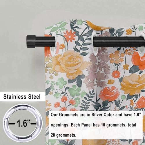 Image of Cloth Fusion Printed 100% Blackout Door Curtains 7 Feet Long Set of 2, Room Darkening Parda with Stainless Steel Grommets for Home Decor (7x4.5 Feet, White Roses)