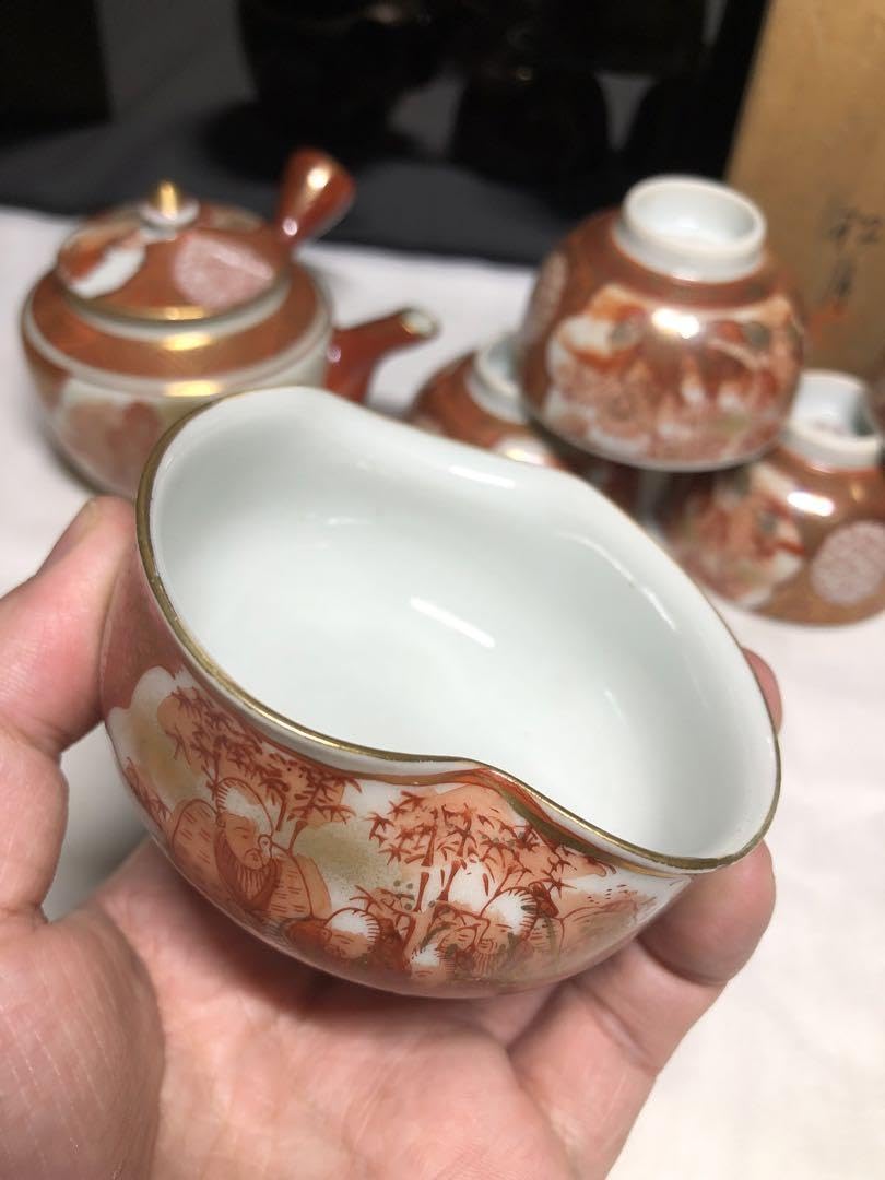 Amazon.co.jp: 煎茶器 寿老人+山水文。松月。九谷庄三。セット。古美術