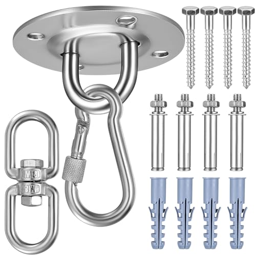 Crochet de Plafond en Acier Inoxydable, Support de Sac de Boxe, Crochet de Balançoire Rotatif à 360 Degrés, Fixation de Hamac jusqu'à 400 kg, Supports de Suspension pour Voile Solaire et Tapis de Yoga