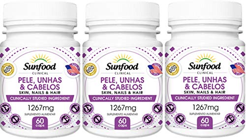 Pele,Unhas e Cabelos Skin,Nails and Hair MSM Metilsulfonilmetano Sunfood 60 Cápsulas Kit 3 Unidades