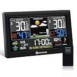 KETOTEK Stazione Meteo Wireless con Sensore Esterno Radiosveglia DCF Snooze Termometro Ambiente Digitale Igrometro Barometro Previsioni Avviso Temperatura