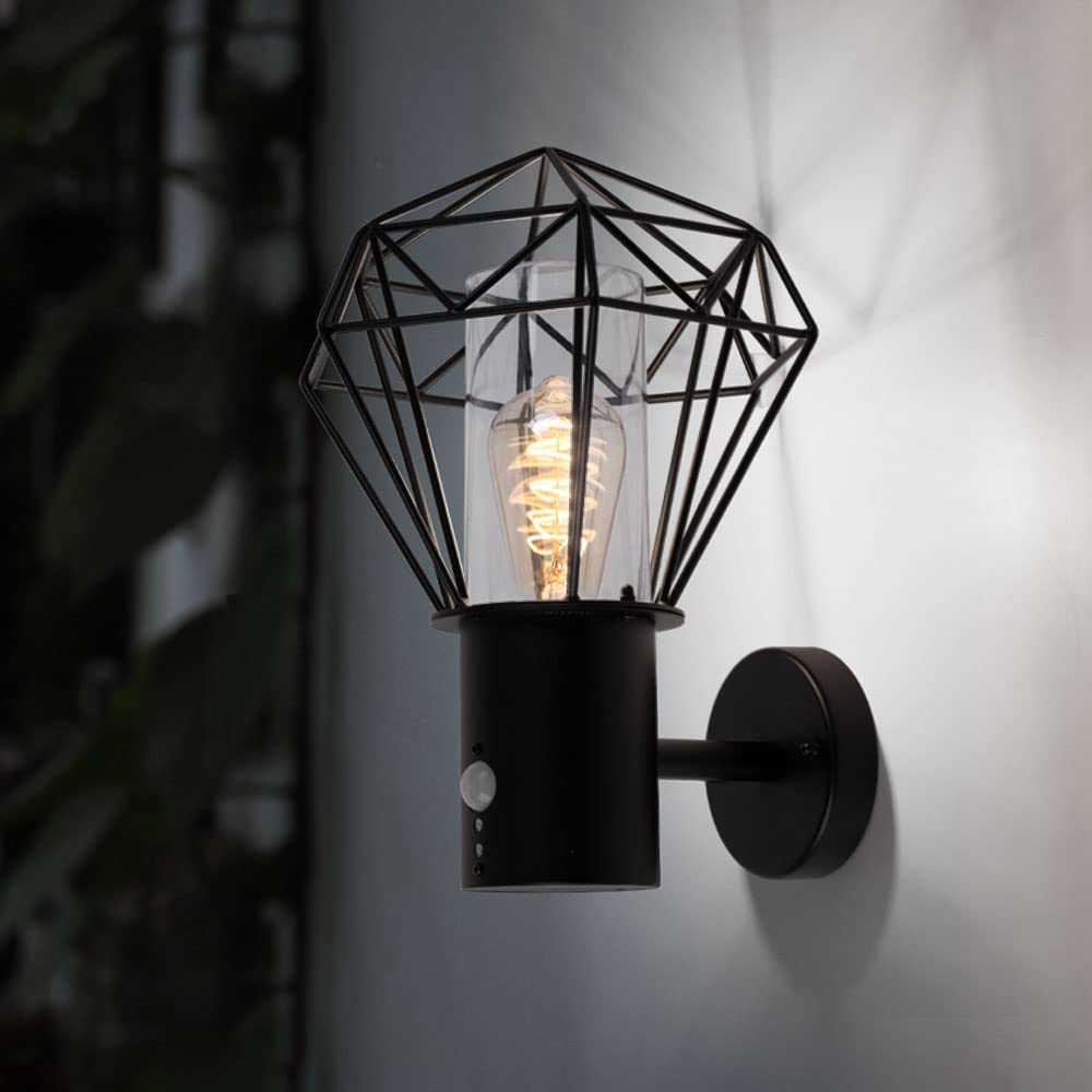 Außenbeleuchtung Wandleuchte LED Wandlampe Außen mit Bewegungsmelder Gartenlampe Bewegungsmelder, schwarz Diamant Gitter, 7W 806 lm warmweiß, BxH 22,5x34 cm