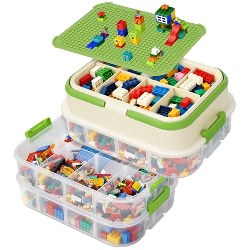 Y-Step おもちゃ収納ケース ブロック専用 3 段式収納ボックス 蓋付き 取っ手付き 積み重ね可能 透明クリア 大容量 省スペース 頑丈 子供部屋 リビング おもちゃ整理 小物収納 インテリア対応 十分収納