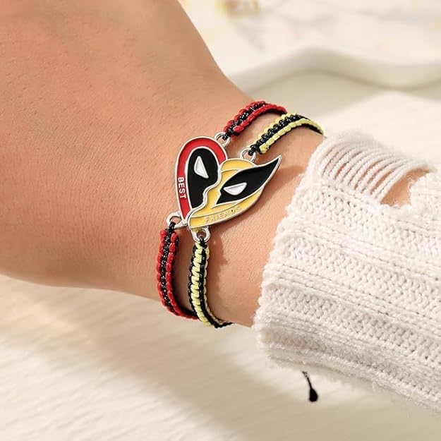 6PCS Deadpl and Wolvers Necklace-Bracelets Set, Superhero Series Best Friend Necklace Bracelets Cartoon Patterns as BFF Necklace Friendship Gifts for Men Women Couples4