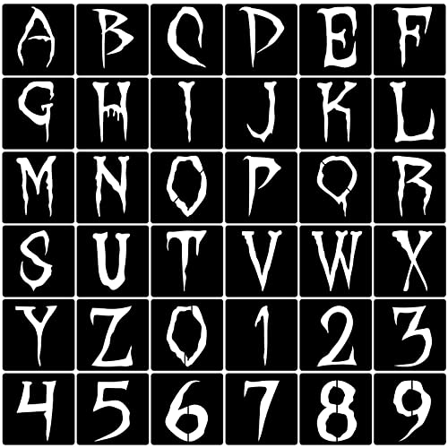 36pcs Halloween Letter Stencils Reusable Halloween Number Stencil DIY Alphabet Stencil for Painting on Wood Canvas Reusable Template Nativity Scene Paint Stencils for Crafts Fabric Home Décor (3 Inch)