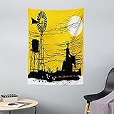 ABAKUHAUS Windmühle Wandteppich & Tagesdecke, Australien Sunset View, aus Weiches Mikrofaser Stoff Dreck abweichender Digitaldruck, 110 x 150 cm, Erde Gelb Schwarz