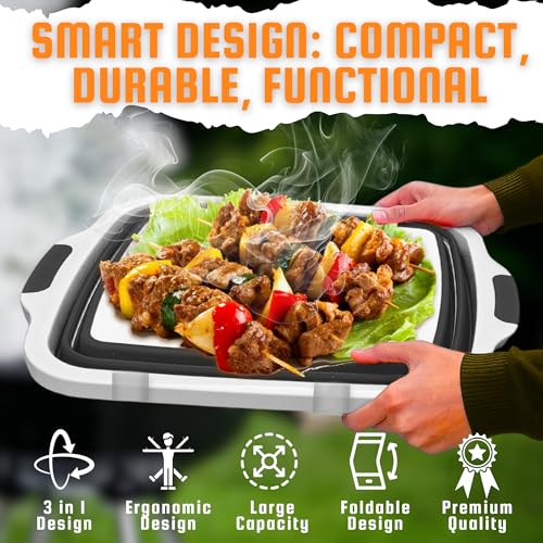 MAYALEAD BBQ Prep Tub with 2 Pcs Meat Shredder Claws, 4.22Gal/16L Collapsible Cutting Board with Locking Lids, 3 Adjustable Height – Ideal for Indoor and Outdoor (Black) - Image 6