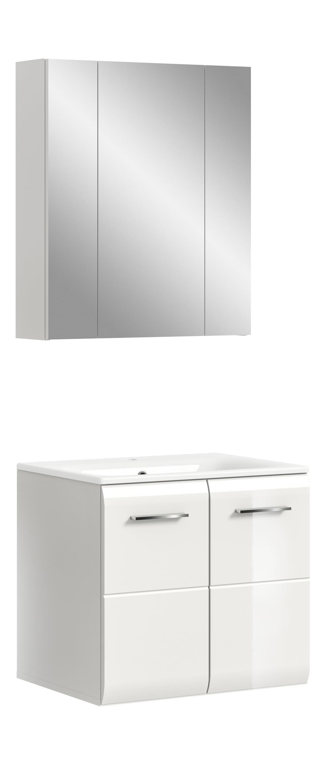 xonox.home – 2 TLG. Stilvolle Badmöbel-Kombination Ice 60x185x46 cm in Korpus weiß Nachbildung und Front weiß Hochglanz – modernes Set für Dein Bad – edel & leicht zu reinigen
