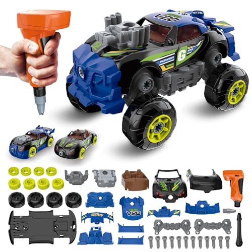 Pup Go Camión Desmontable 3 en 1 para Niños 3 4 5 6 7 Años, Ideas Regalos Navidad, 43 Piezas con Taladro eléctrico, Juego Educativo Construcción, Construye tu Propio Coche con Herramientas (Negro)