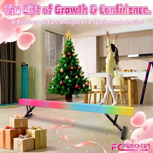 FC FUNCHEER 8FT Adjustable Balance Beam for Kids Gymnastics - 4-Knob Quick-Adjust, Tri-Lock Stability, Competition 4\" Width, 3 Heights (17/32/42cm) for Home Training Equipment Ages 4+