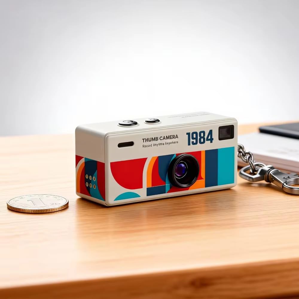 Mini Camera Keychain, 1984 Retro Portable Thumb Camera, Keychain Cameras, 1080P Tiny Pocket Video Camera Vintage Portable Small Camcorder for Travel Vlogging-picture-32