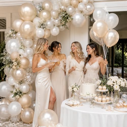 Image of Pearl White Balloons, 50 PCS 12 Inch Double Stuffed Pearl Sand White Balloons with Thick Ivory Latex Balloon for Wedding Engagement Baby Shower Bridal Birthday Anniversary Party Decorations Supplies