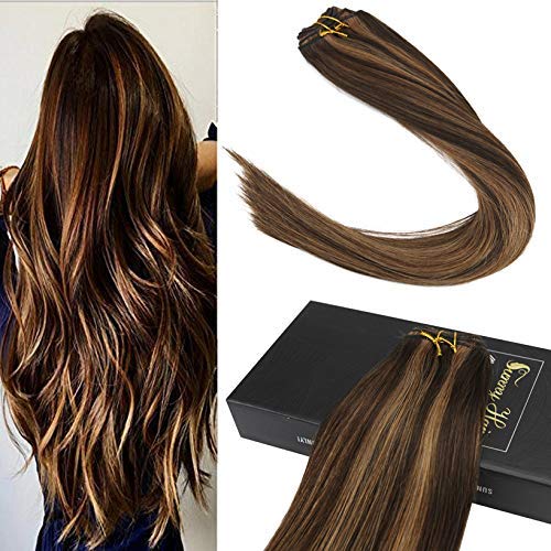 Sunny 20inch Seamless Weft Sew in Hair Bundles Multi Color Darkest Brown with Caramel Blonde Hair Extensions Human Hair Weft Hair Brazilian 100g/pack