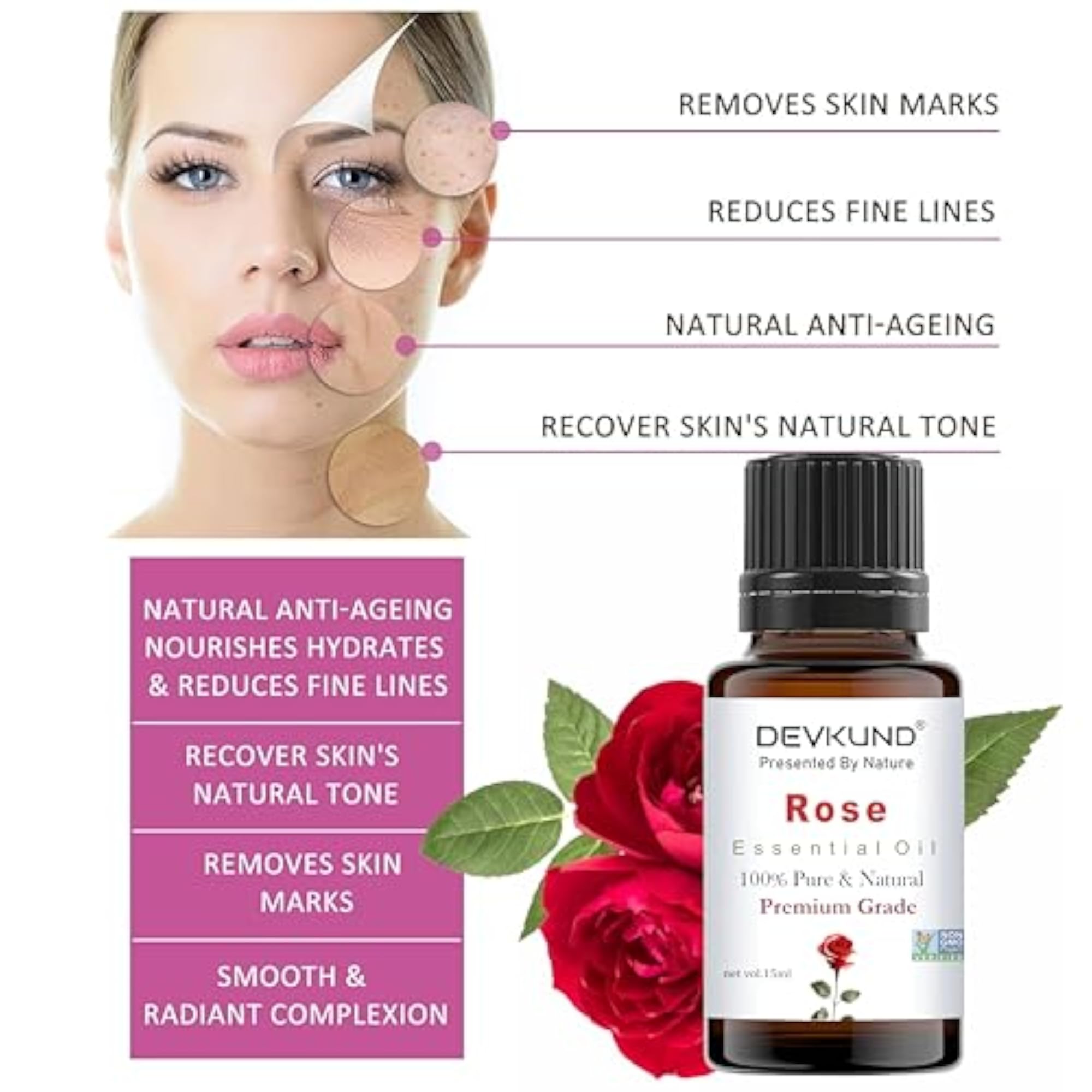 100% Pure Rose Essential Oil, 15 ML