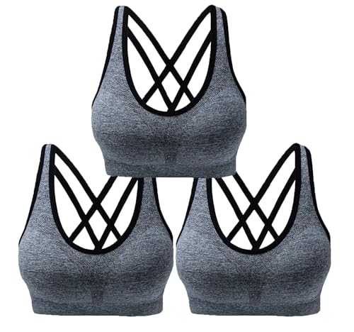 Image of AKAMC Women's Cross Back Sport Bras,Adjustable Straps Padded Criss Cross Cropped Bras for Yoga Workout Fitness