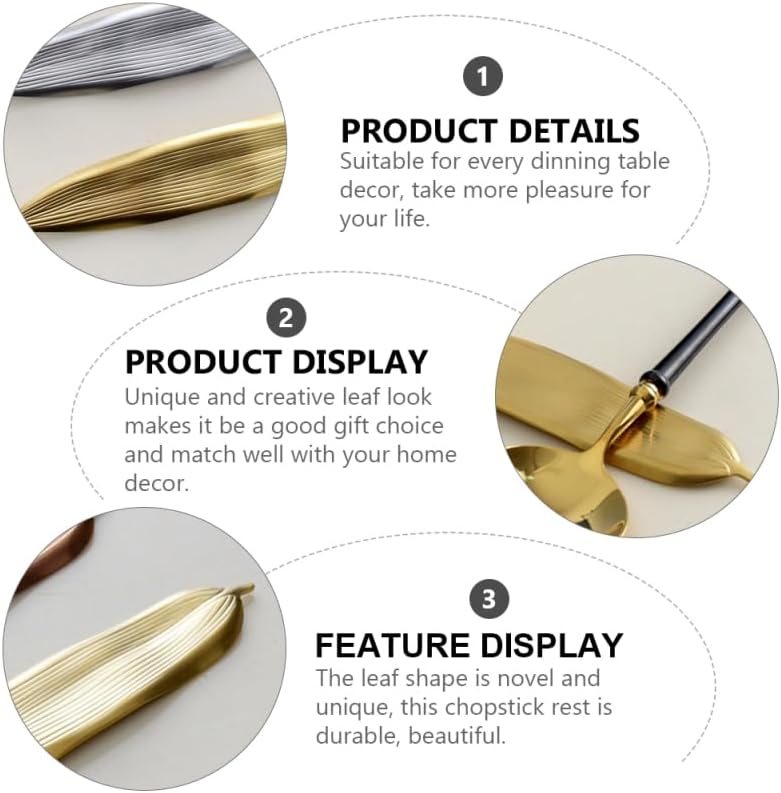 Miniatura 7 de jojofuny Soporte para palillos en forma de hoja, soporte de acero inoxidable para colocar en la mesa y utensilios de comedor para decoración