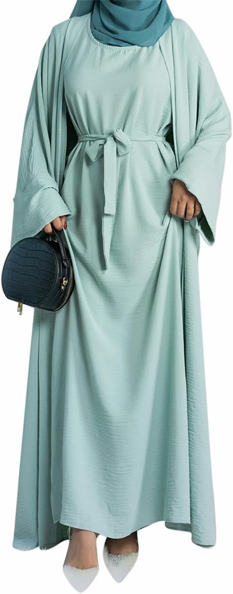 2PCS Women's Muslim Dresses Abaya Islamic Dubai Prayer Dress Robe Long Cardigan Maxi Dress