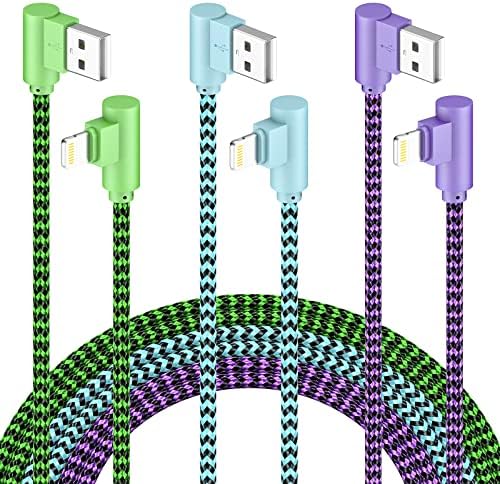 iPhone Charger 10FT Lightning Cable [Apple MFi Certified] 3 Pack 90 Degree Fast iPhone Charging Cables Cord Compatible with iPhone 14/13/12/11 Pro MAX/XR/XS/8/7/Plus/6S/SE/iPad (10 Feet)