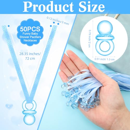 Image of Wesiti 51 Pcs Cool Baby Shower Game Wooden Sign Gift Sets 50 Baby Shower Pacifiers Necklace Acrylic Pacifier for Gender Reveal Party Favor(Donut,Blue)