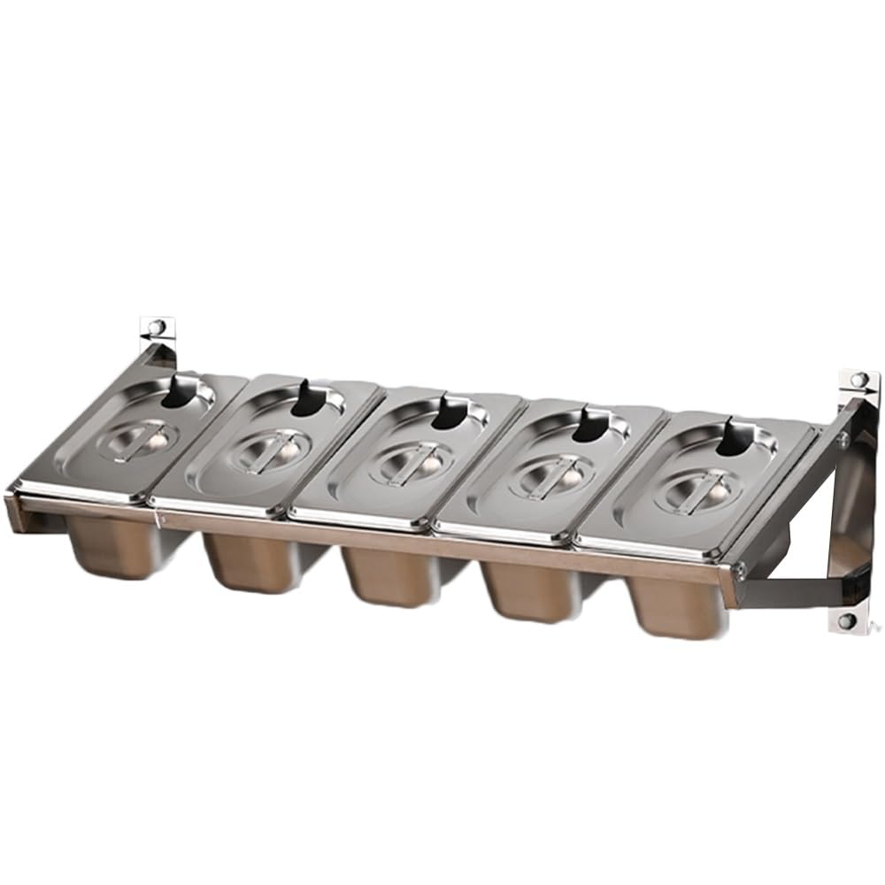WDSOPK 5 Pans Stainless Steel Wall Mount Retractable Spice Rack With Cover,Expandable Multiple Compartments Organizer Holder,Kitchen Countertop Storage Seasoning (23.2x8.7x7in)