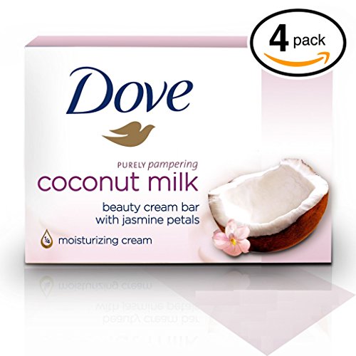 (PACK OF 4 BARS) Dove Unscented Beauty Soap Bar: COCONUT MILK. Hypo-Allergenic & Fragrance Free. 25% MOISTURIZING LOTION & CREAM! Great for Hands, Face & Body! (4 Bars, 3.5oz Each Bar)