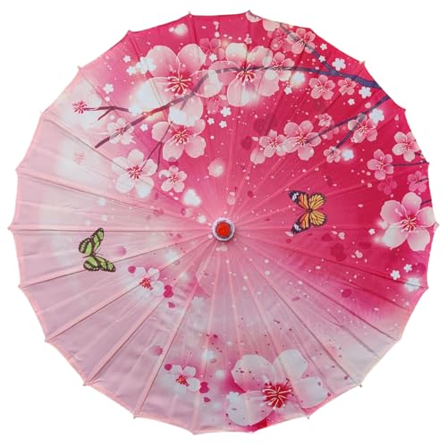 CNAFGBGG Cherry Blossom Umbrella, 32 Inch Japanese Chinese Umbrella, Silk Parasol with Wood Handle for Wedding Parties, Photography, Costumes, Cosplay, Decoration and Other Events.