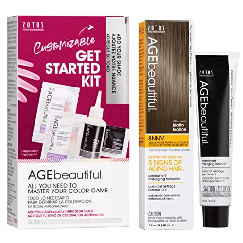 Image of AGE beautiful Permanent Hair Color Cream, 100% Gray Coverage Hair Dye with Biotin Anti-Aging Formula for Fuller, Thicker Hair, Professional Salon Quality