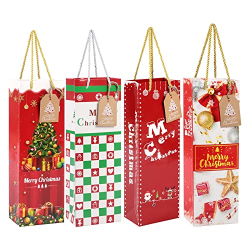 INMOZATA Lot de 12 sacs cadeaux de Noël en papier kraft avec étiquettes réutilisables pour bouteille de vin, whisky, champagne, spiritueux Cover