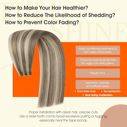 Image of Full Shine Long Lasting Tape in Hair Extensions Human Hair,8P60 Beige Blonde Highlighted Ash Brown,24Inch 50G 20Pcs,Remy Hair Extensions,Seamless Natural Blend Tape Extensions for Fuller Hair