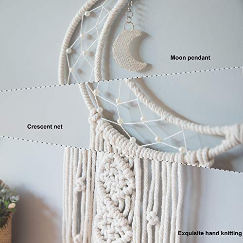 Moonfly Dream Catcher With Handmade Moon Star Design Woven Cotton Dream Catchers Boho Macrame Wall Hanging Home Decoration Ornament Craft Gift (White Moon) #TOP3