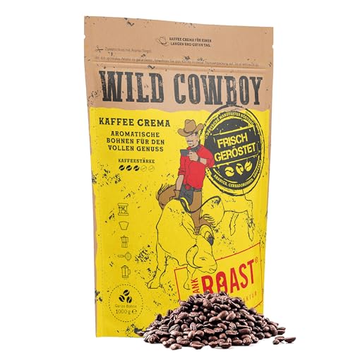 Blank Roast - Wild Cowboy Kaffee - Kaffeebohnen 1kg - mit Hickoryholz geröstet - Ganze Kaffeebohnen aus Brasilien & Uganda - 100% Arabica-Blend mit schokoladigen Nuancen - säurearm
