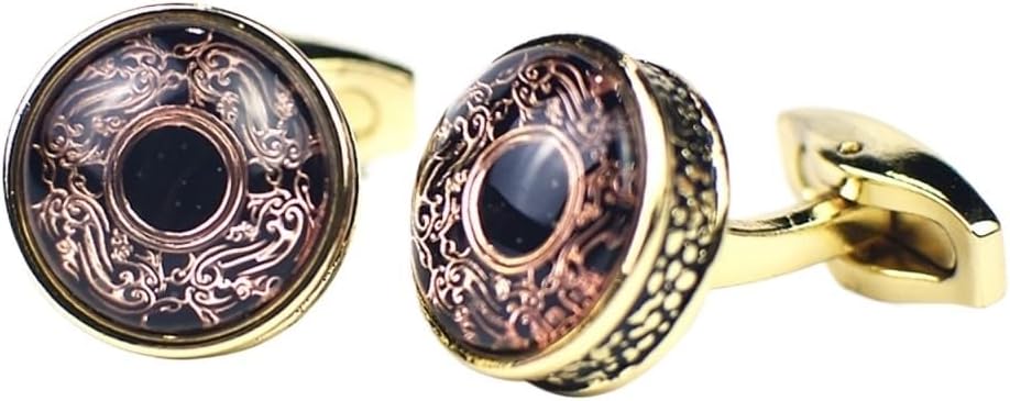 カフスボタン メンズ カフスボタン デイリー ビジネス ウェディング ラウンド ローズゴールドパターン カフスボタン Gemelli