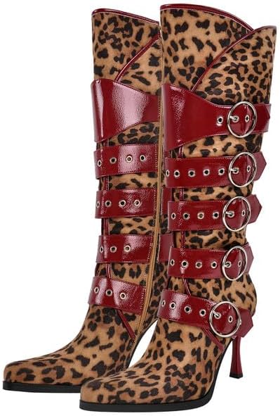 Richealnana Women's Pointed Toe Side Zipper Riding Knee High Boots Buckle Moto Long Boots