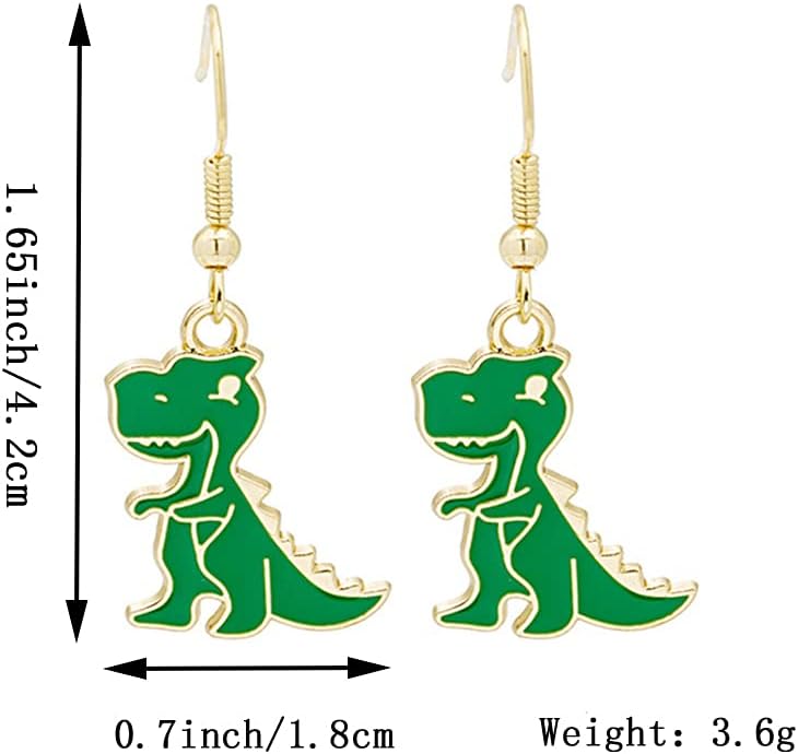 2 Pairs Funny Cute Dinosaur Dangle Earrings Green Dinosaur Lovely Animal Charm Drop Earring for Women Girls Dainty Jewelry Gifts - Image 2