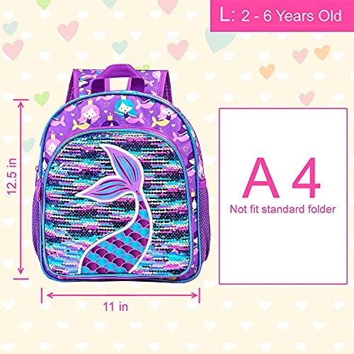 Mermaid Backpack For Girls, 12" Toddler Sequin Kids Bookbag, Cute Animal Preschool Kindergarten Schoolbag #TOP3