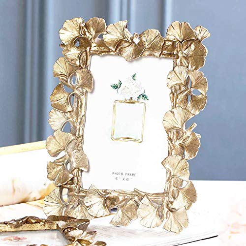Huidao Resin Picture Frame 4X6 Vintage Ginkgo Leaves Vertical Decorative Picture Photo Frame Stand Holder For Home Office Bedroom Table Desk Display (Light Gold) #TOP2