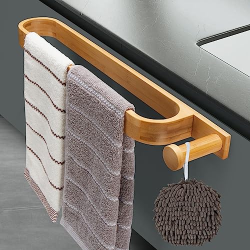 Porte-serviettes en bambou de 40 cm - Sans perçage - Autocollant - Pour salle de bain, cuisine, salle de bain, cuisine