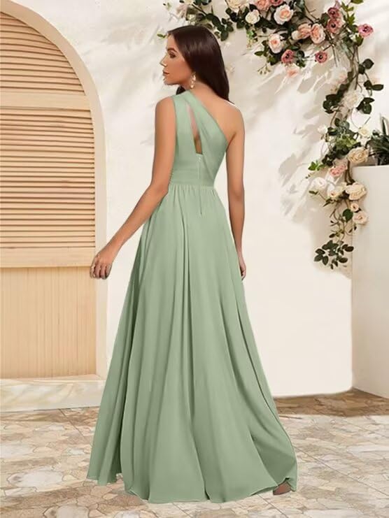 One Shoulder Bridesmaid Dresses for Wedding Long Party Prom Dress with Slit Ruffles Chiffon Formal Gowns3