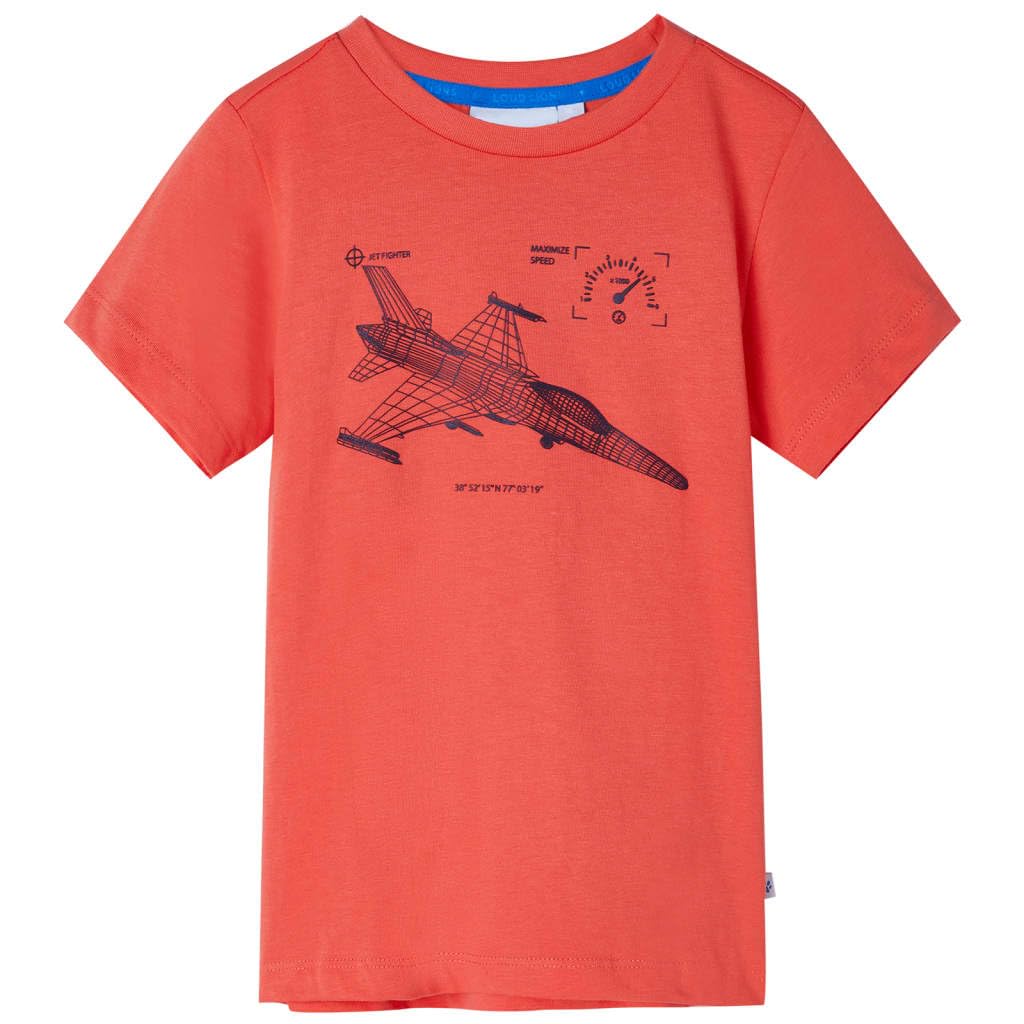 Vidaxl Light Red Kids' T-Shirt Short Sleeves Children's T Shirt Jet Fighter Print 128