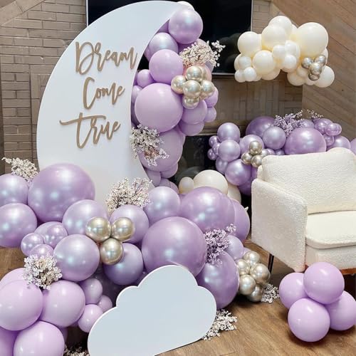 Image of 108Pcs Double Stuffed Pearl Purple Balloon Garland Arch Kit