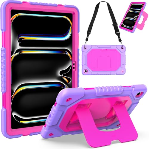Coque Samsung Galaxy Tab A11+ antichoc rose avec béquille et bandoulière