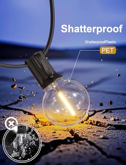 RTTY Outdoor String Lights 100 FT Globe LED Patio Lights with G40 Plastic Bulbs,Waterproof Shatterproof Dimmable Connectable Hanging for Backyard Porch Balcony Party Cafe Deck Decor