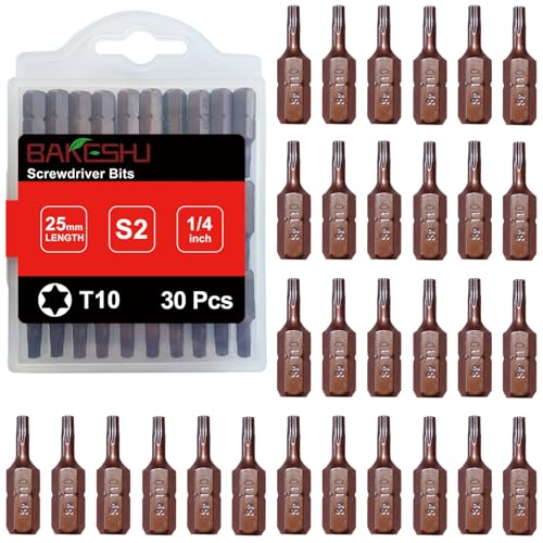 BAKESHU T10 bits 30pcs, Torx Bit T10 1/4' hexagonal (longitud: 25 mm)